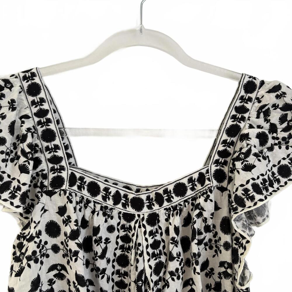 Max Studio | Women’s Black Cream Boho Floral Cap Sleeve Square Neck Size L - Picture 6 of 7